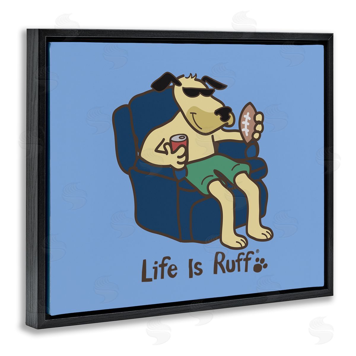 LIR Lounging Dog with Football Black Floating Frame Canvas Wall Art Print