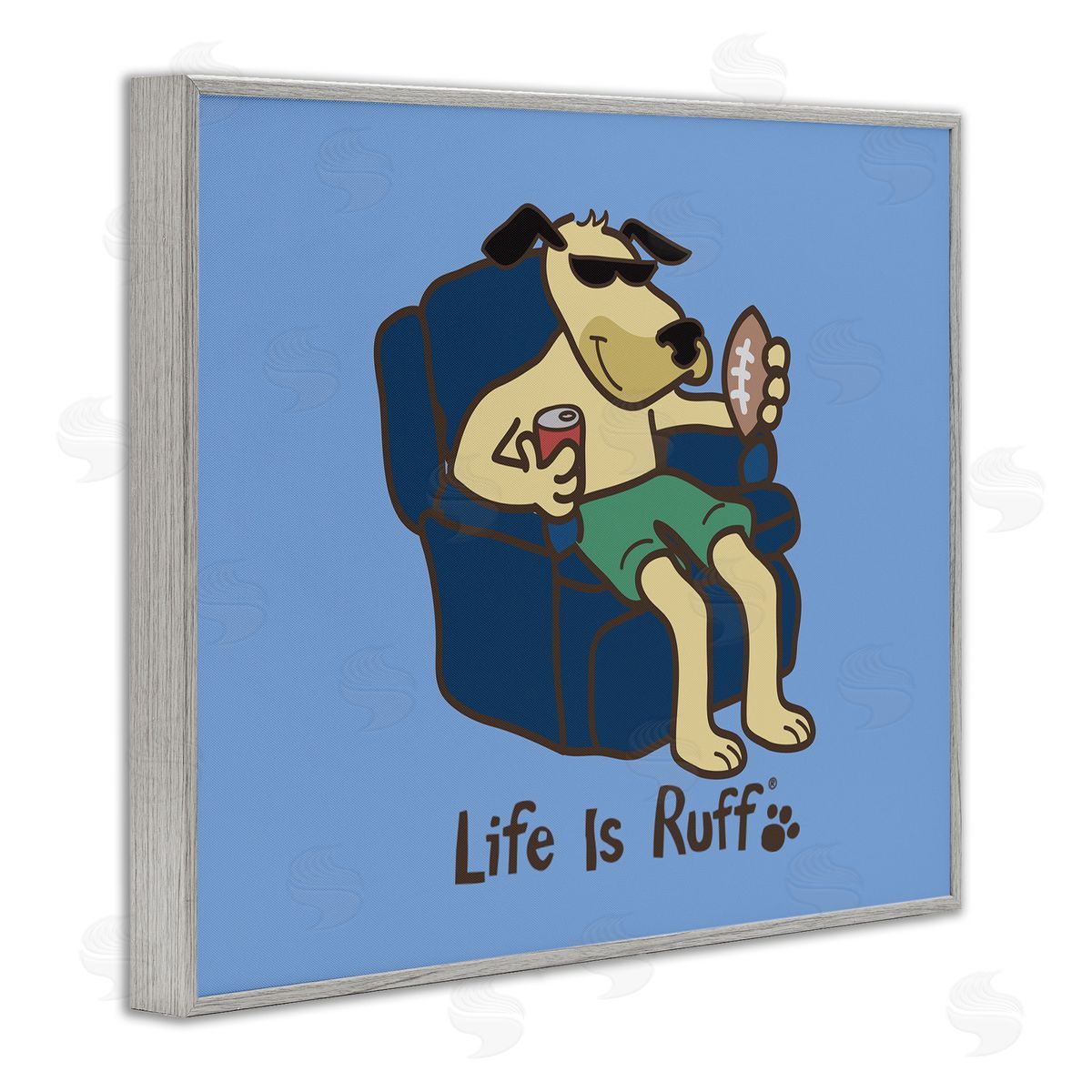 LIR Lounging Dog with Football Gray Framed Giclee Wall Art Print