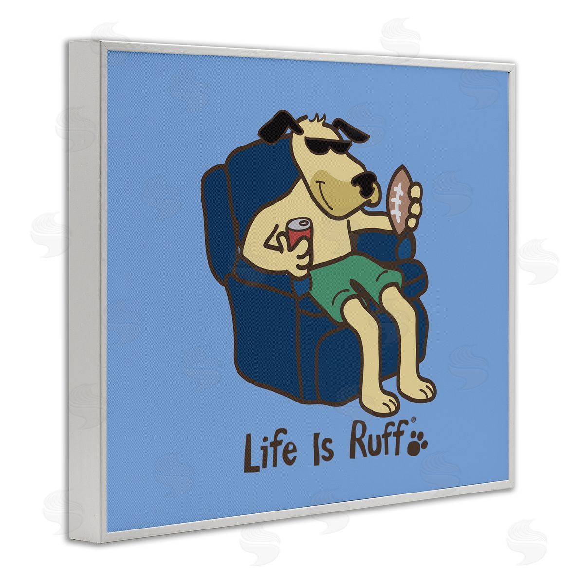LIR Lounging Dog with Football White Framed Giclee Wall Art Print