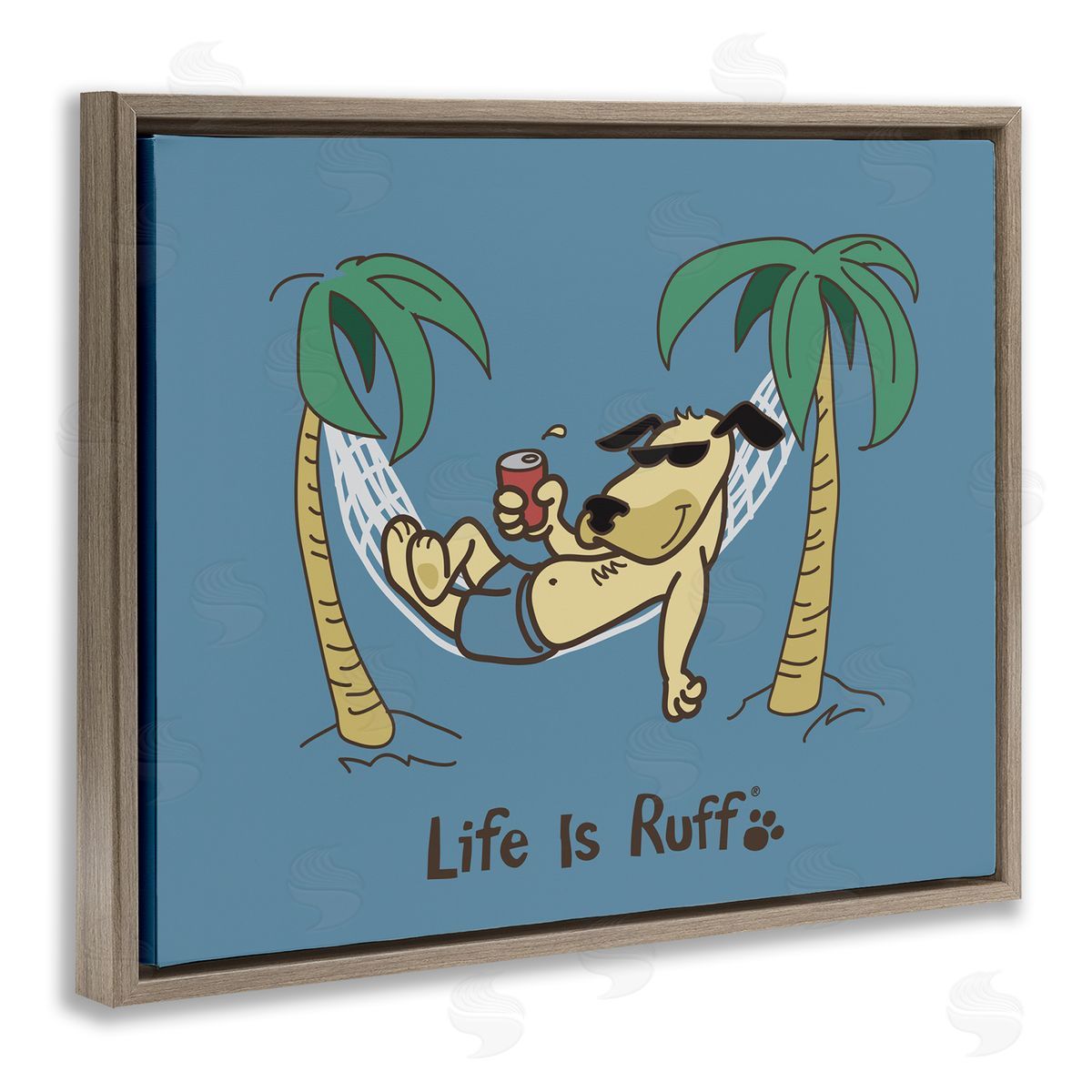 LIR Tropical Dog on Hammock Brown Floating Frame Canvas Wall Art Print