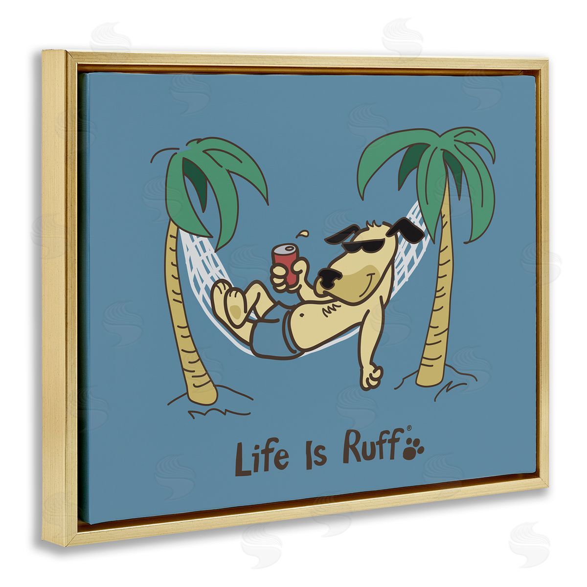 LIR Tropical Dog on Hammock Gold Floating Frame Canvas Wall Art Print