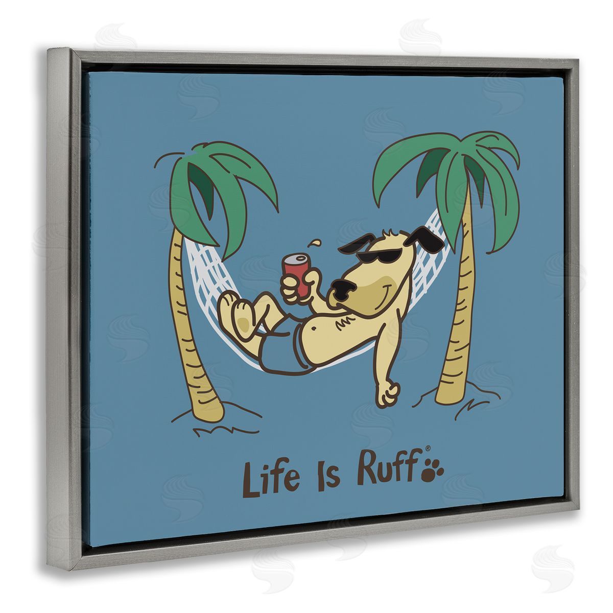 LIR Tropical Dog on Hammock Gray Floating Frame Canvas Wall Art Print