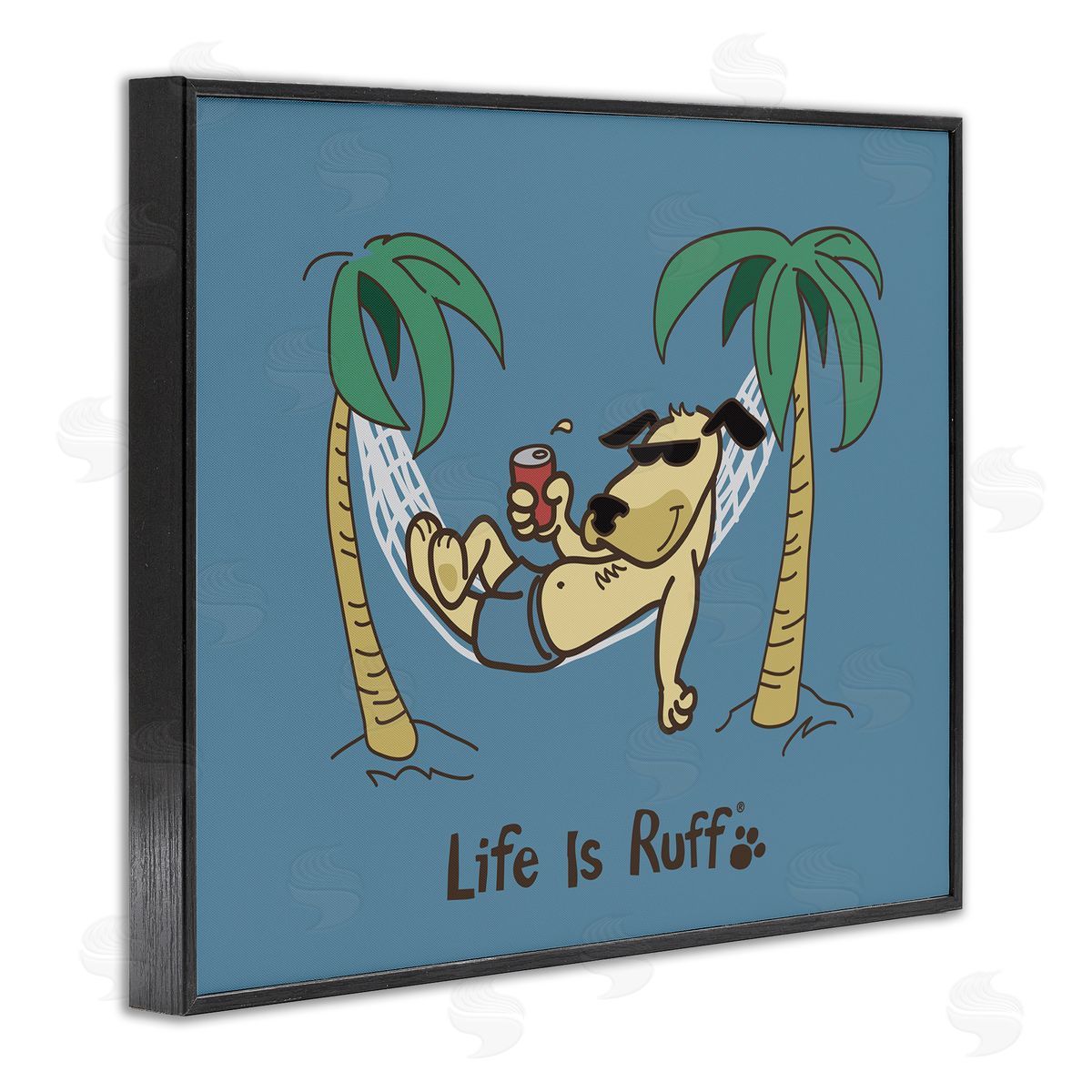 LIR Tropical Dog on Hammock Black Framed Giclee Wall Art Print