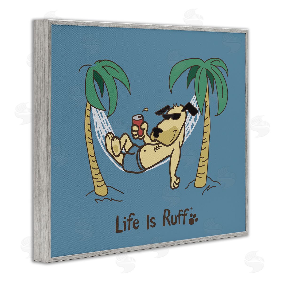 LIR Tropical Dog on Hammock Gray Framed Giclee Wall Art Print
