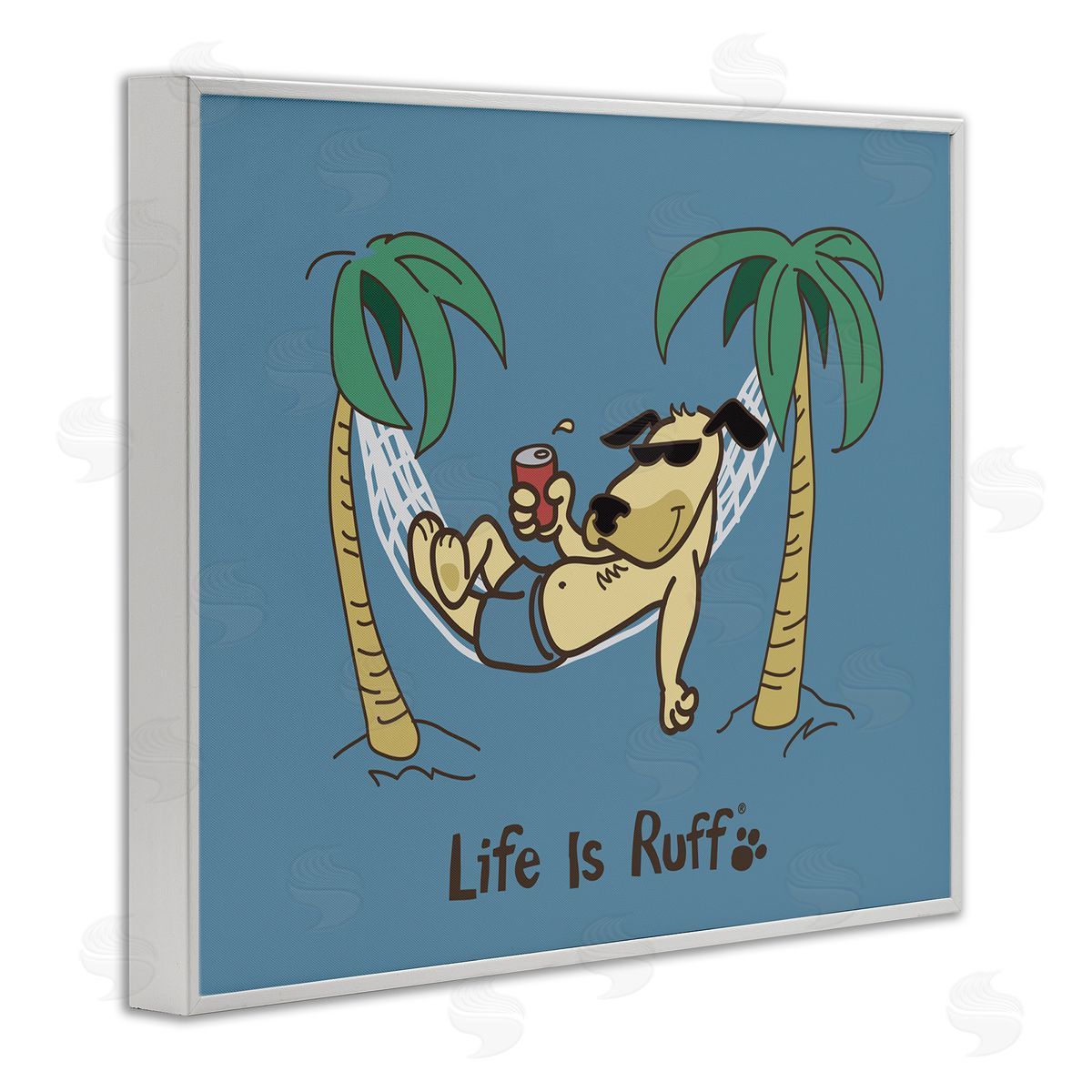 LIR Tropical Dog on Hammock White Framed Giclee Wall Art Print