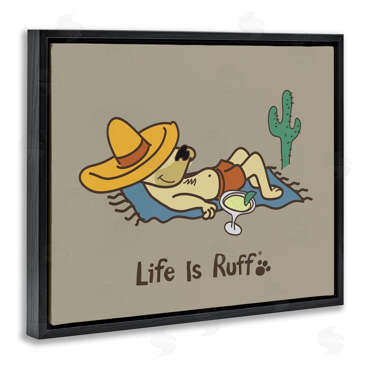 LIR Siesta Dog in Desert Black Floating Frame Canvas Wall Art Print