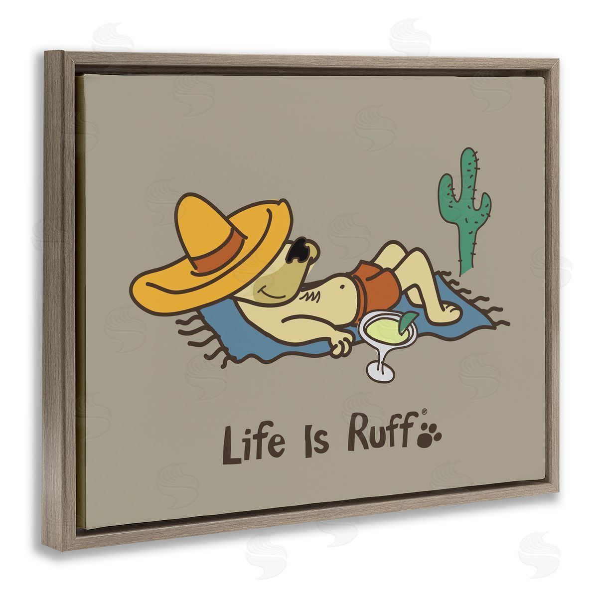 LIR Siesta Dog in Desert Brown Floating Frame Canvas Wall Art Print