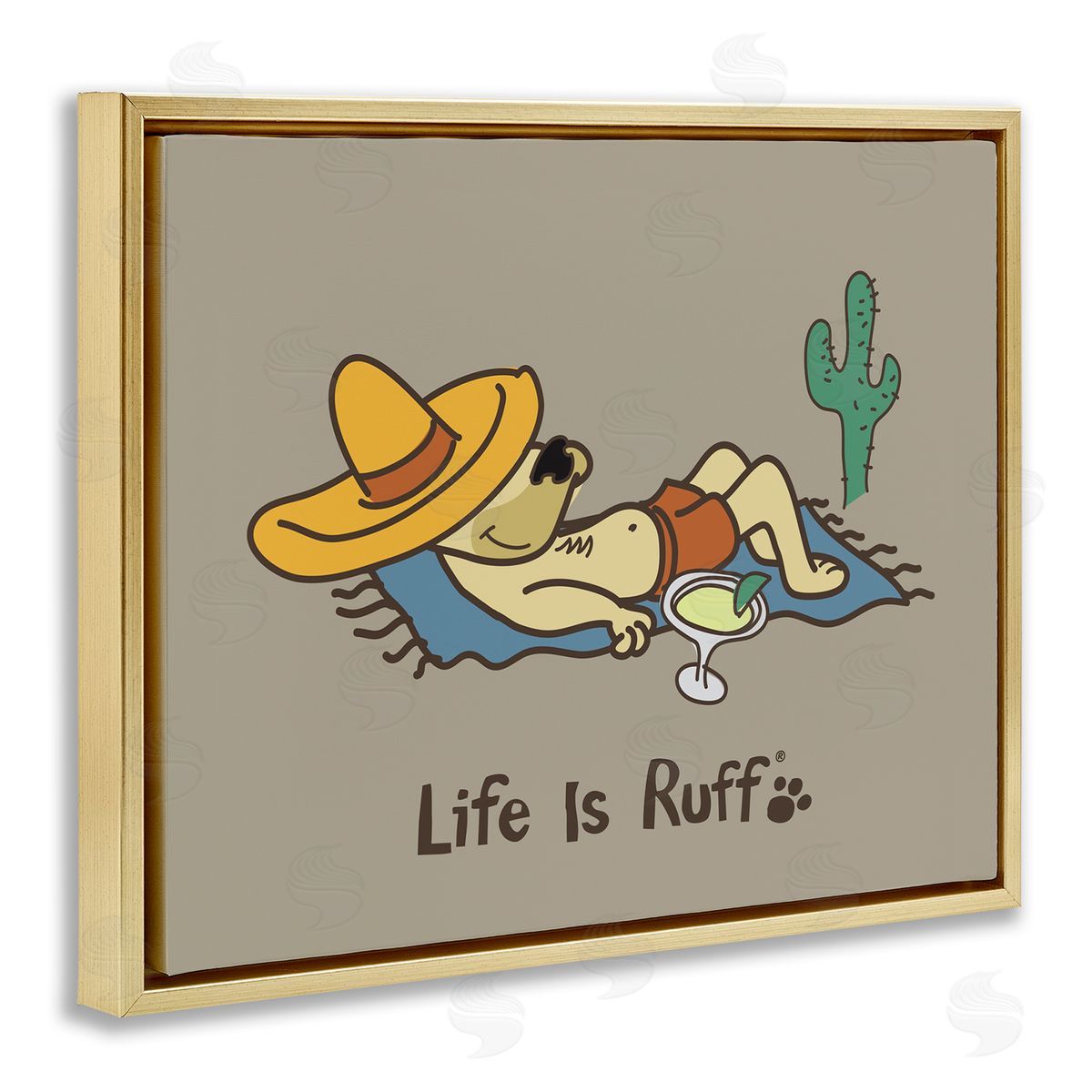 LIR Siesta Dog in Desert Gold Floating Frame Canvas Wall Art Print