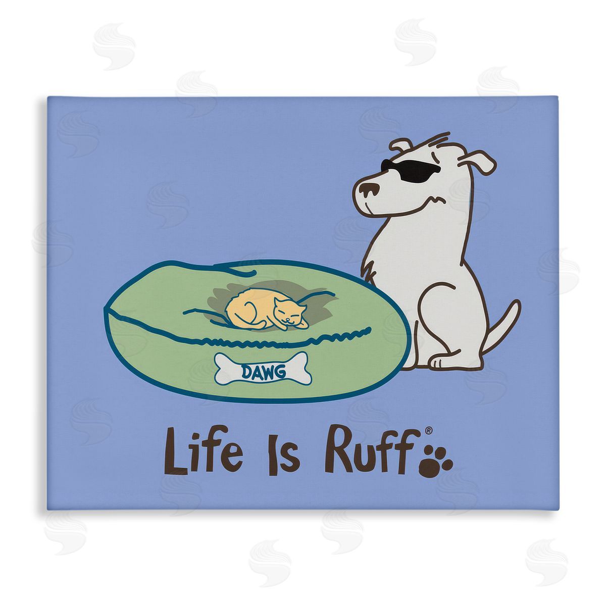 Cat on Dog Bed Canvas Wall Art, Home Decor by LIR