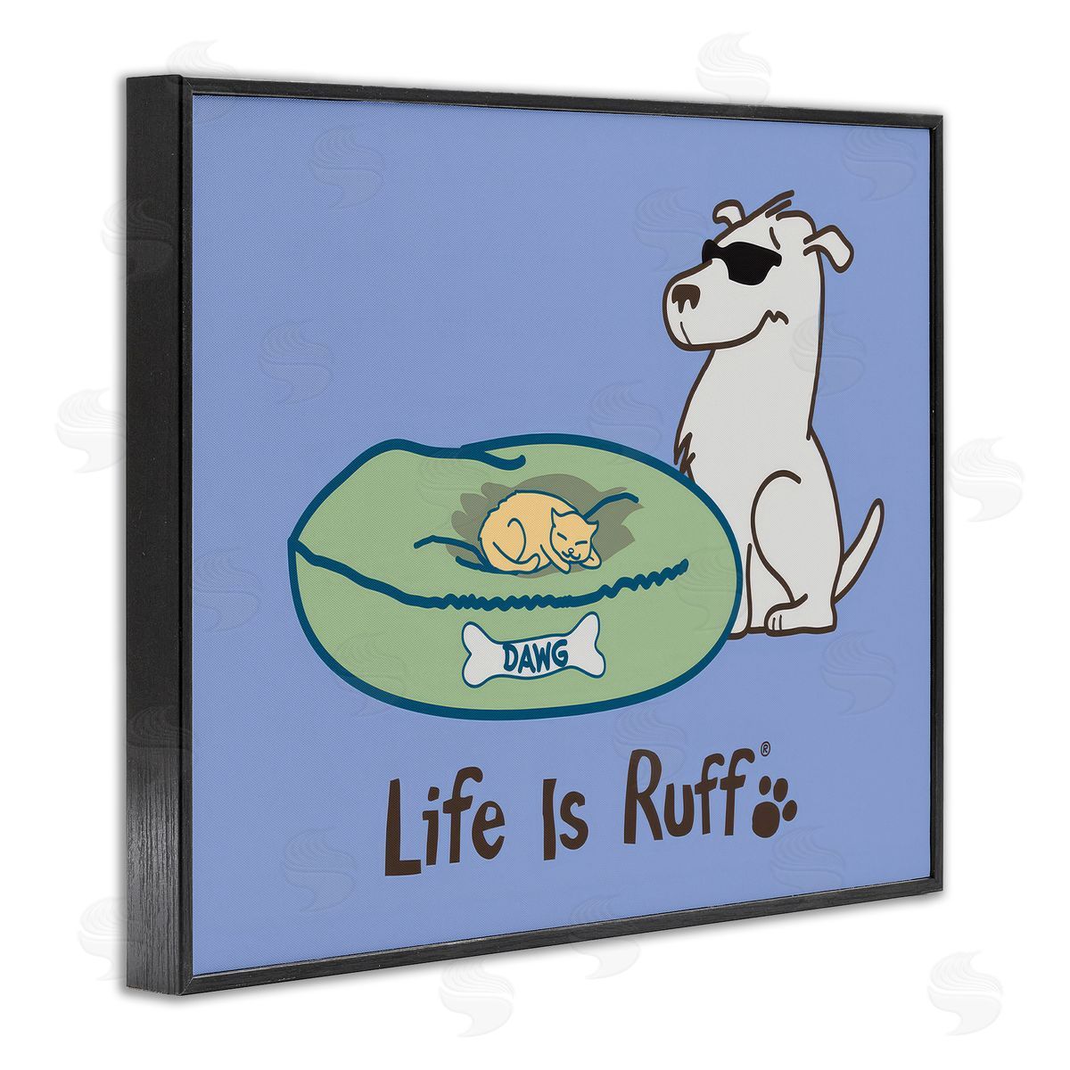 Cat on Dog Bed Black Frame Print Wall Art, Home Decor by LIR