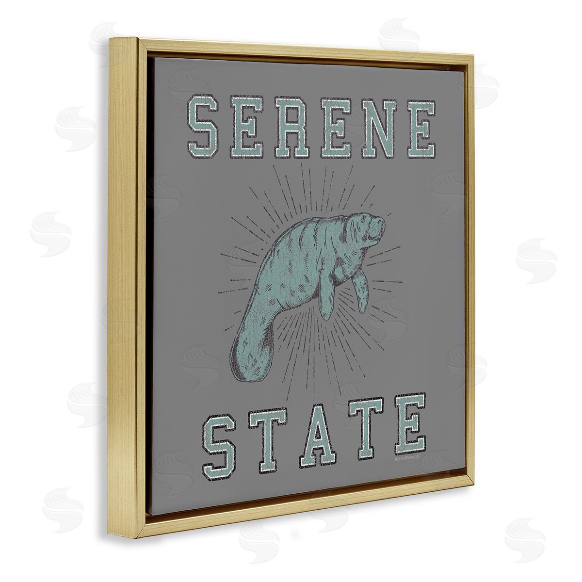 Spirit Animals/Life Is High Serene State Manatee Gold Floating Frame Canvas Wall Art Print