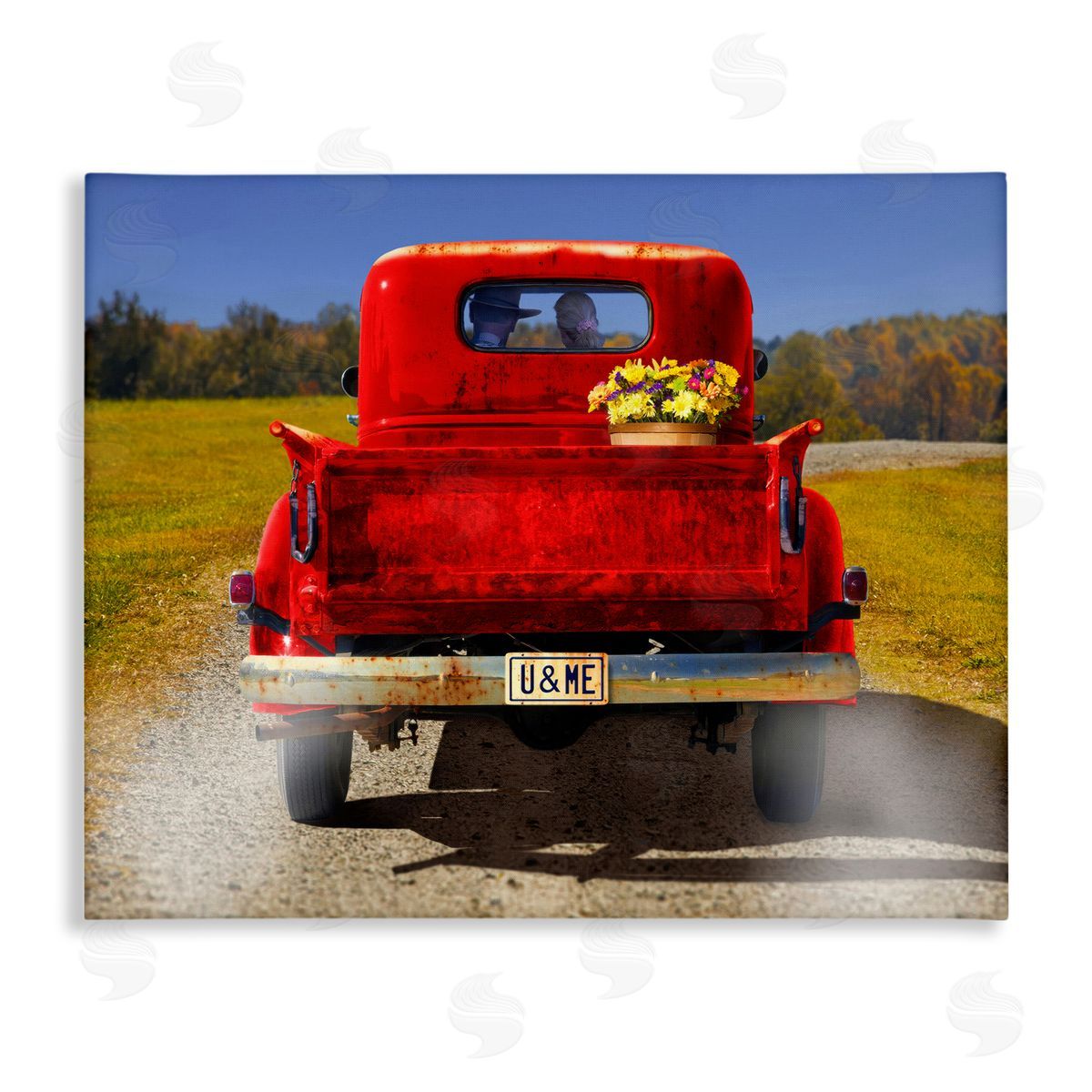 Cowboy in Red Truck Canvas Wall Art, Home Decor by Michael Quackenbush