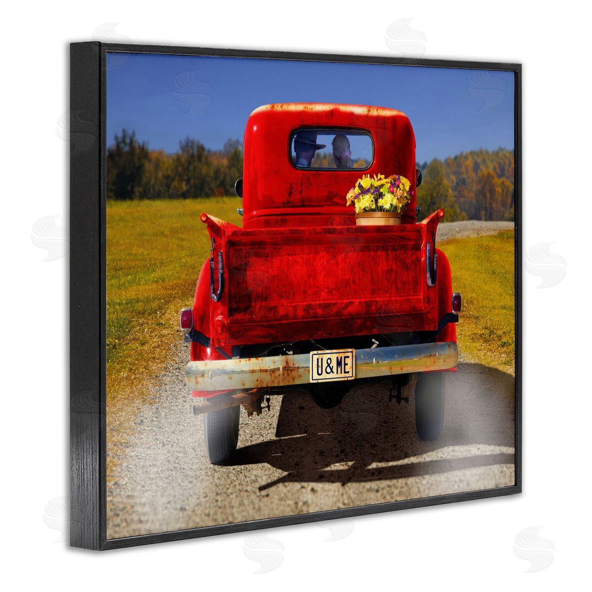 Cowboy in Red Truck Black Frame Print Wall Art, Home Decor by Michael Quackenbush