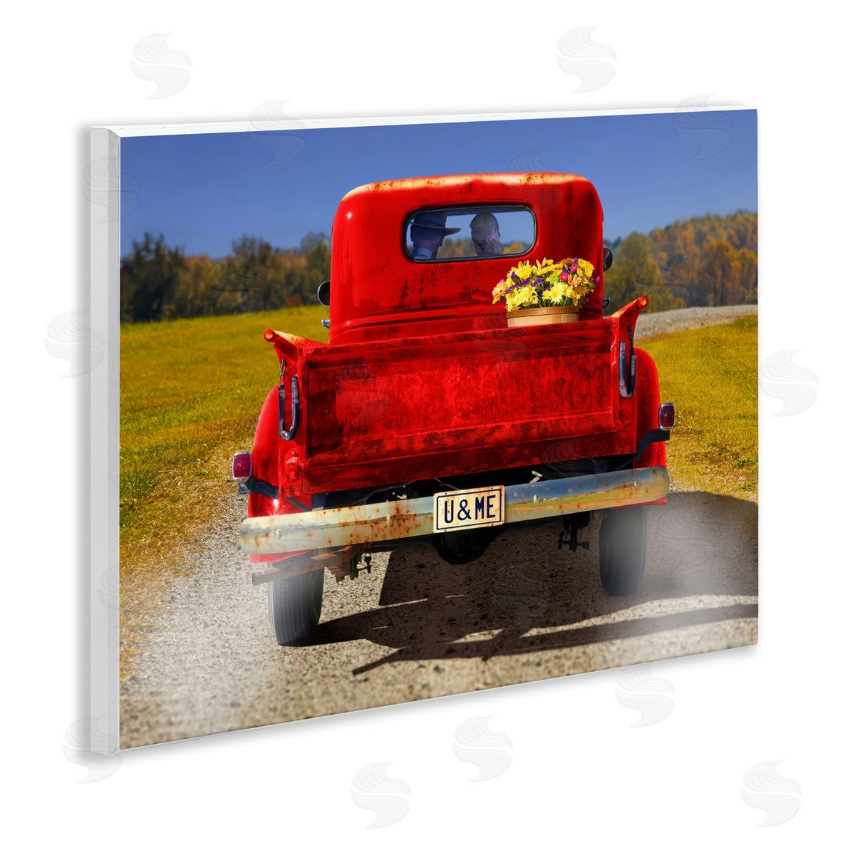Cowboy in Red Truck Wood Plaque Wall Art, Home Decor by Michael Quackenbush