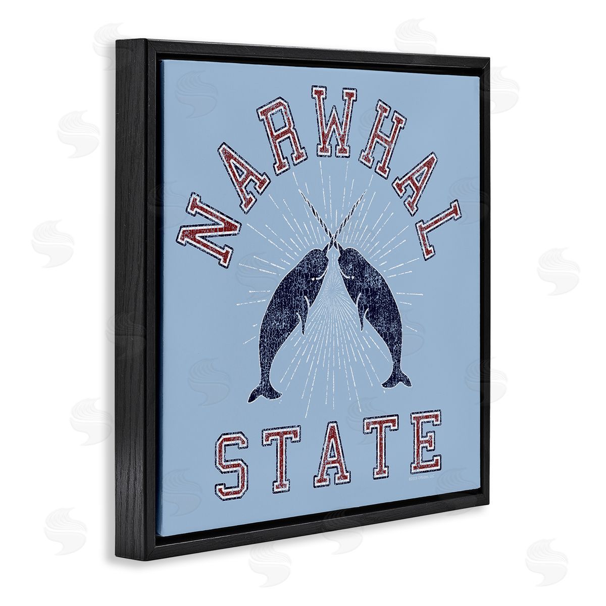 Spirit Animals/Life Is High Vintage Narwhal State Black Floating Frame Canvas Wall Art Print