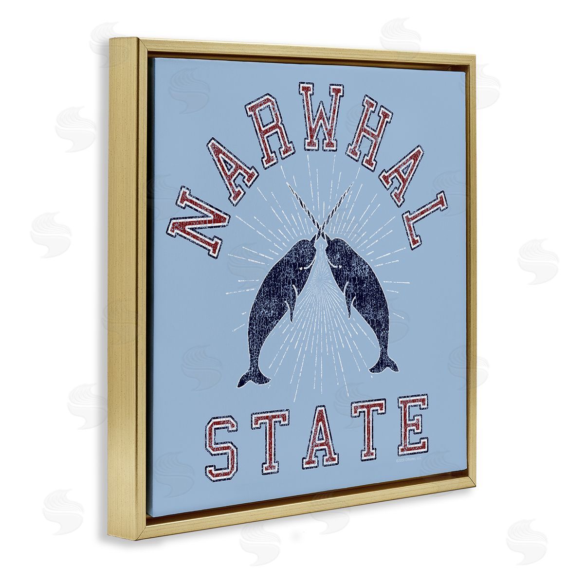 Spirit Animals/Life Is High Vintage Narwhal State Gold Floating Frame Canvas Wall Art Print