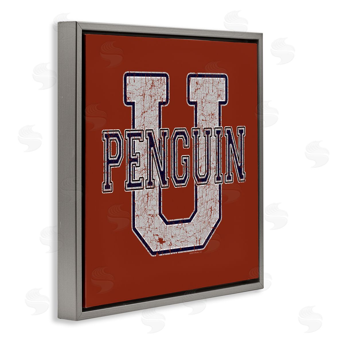 Spirit Animals/Life Is High Penguin U Varsity Gray Floating Frame Canvas Wall Art Print