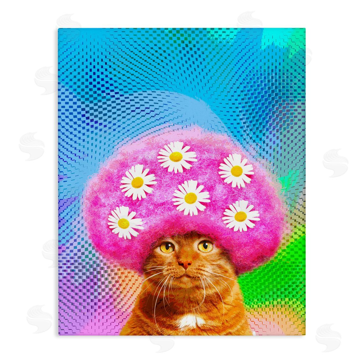 Michael Quackenbush Groovy Daisy Wig Cat Canvas Wall Art Print