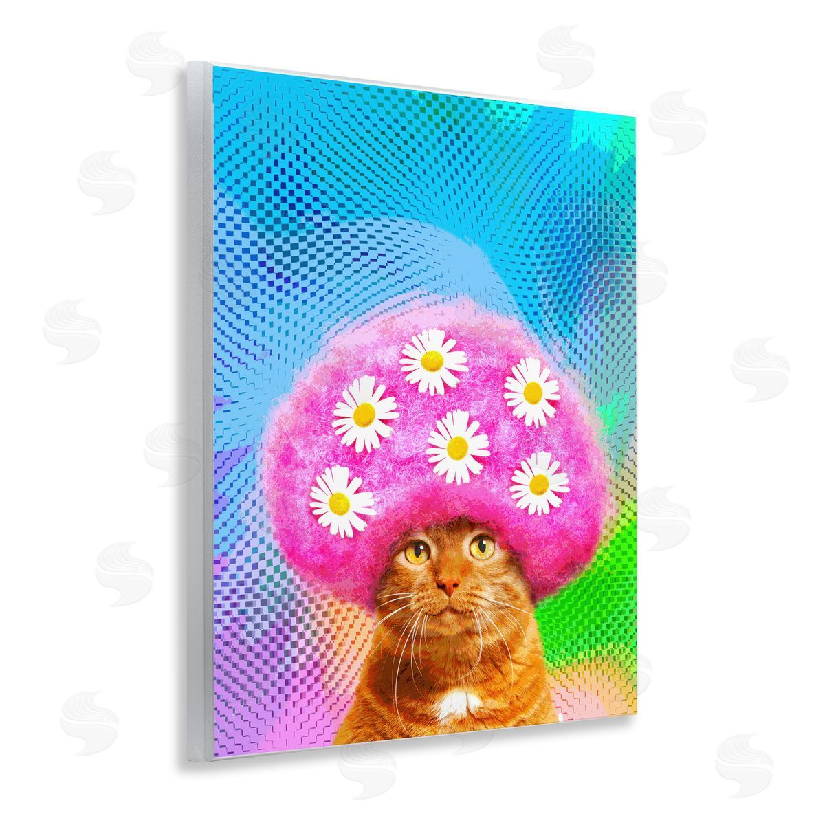 Michael Quackenbush Groovy Daisy Wig Cat Wooden Wall Plaque Art Print