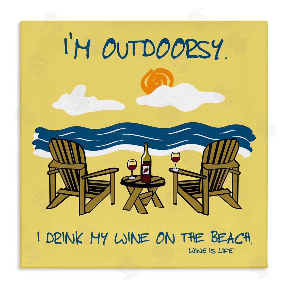WIL Outdoorsy Wine on Beach Canvas Wall Art Print