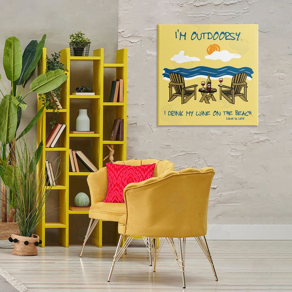 WIL Outdoorsy Wine on Beach Canvas Wall Art Print in Room
