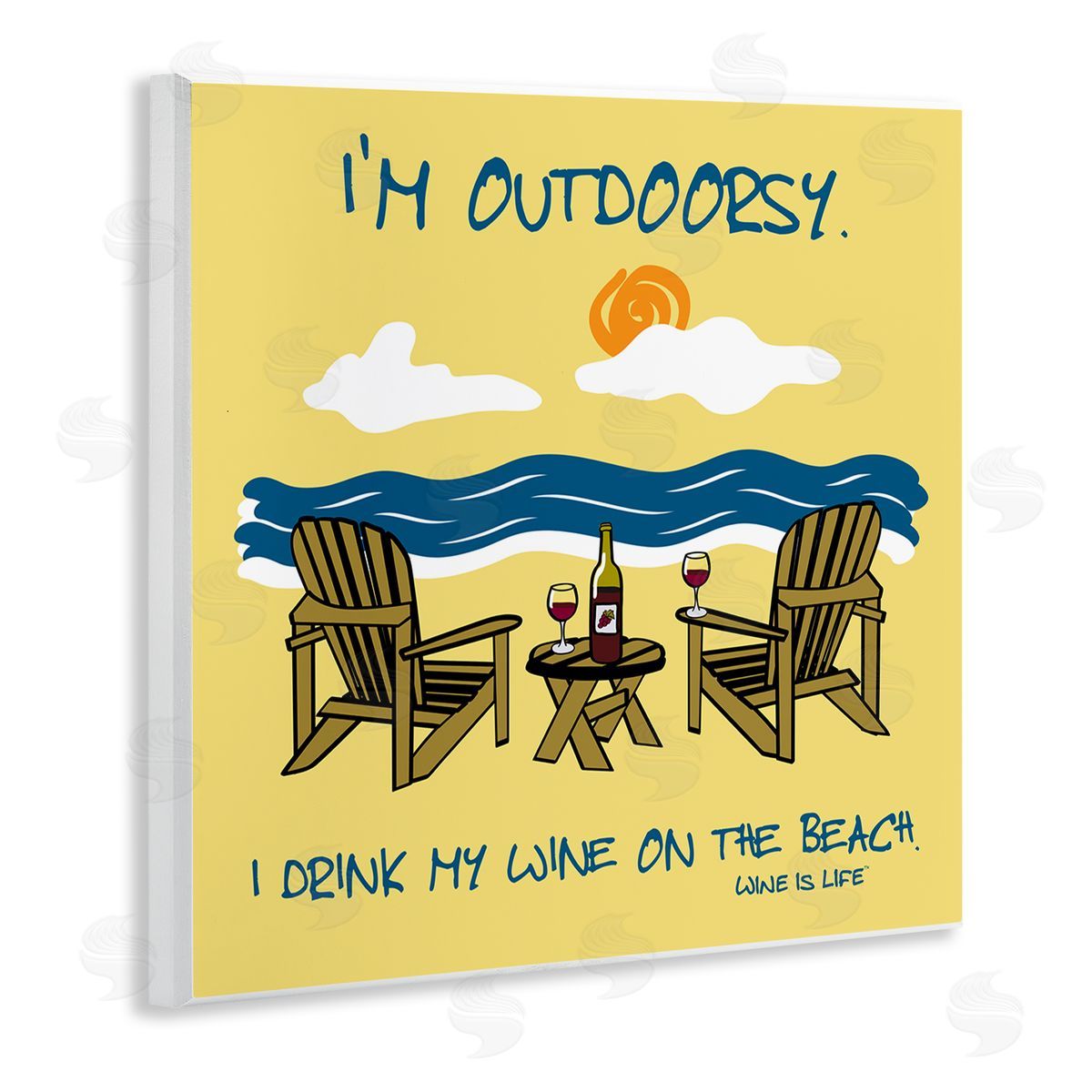 WIL Outdoorsy Wine on Beach Wooden Wall Plaque Art Print