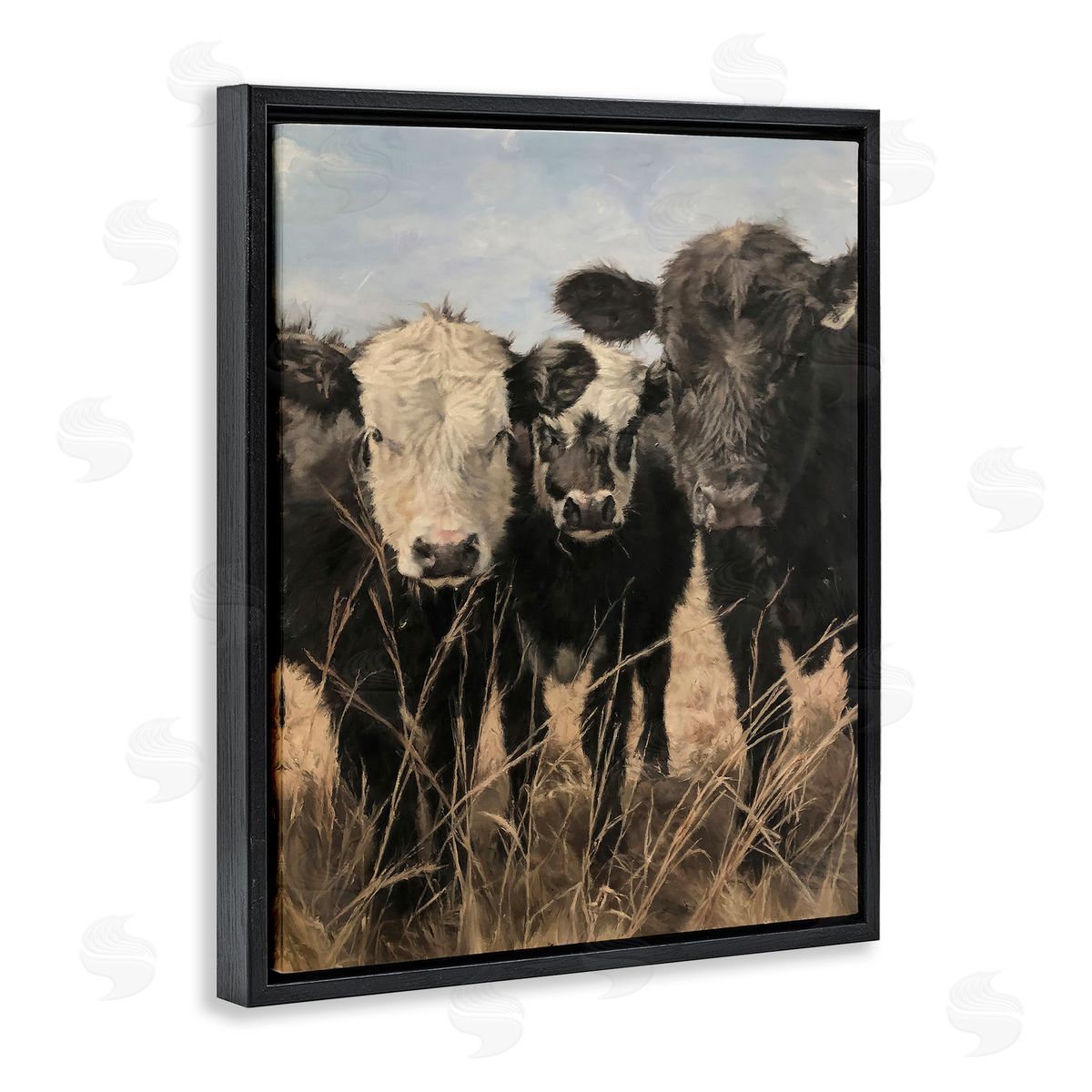 Carla D'aguanno All In Cow Family Black Floating Frame Canvas Wall Art Print