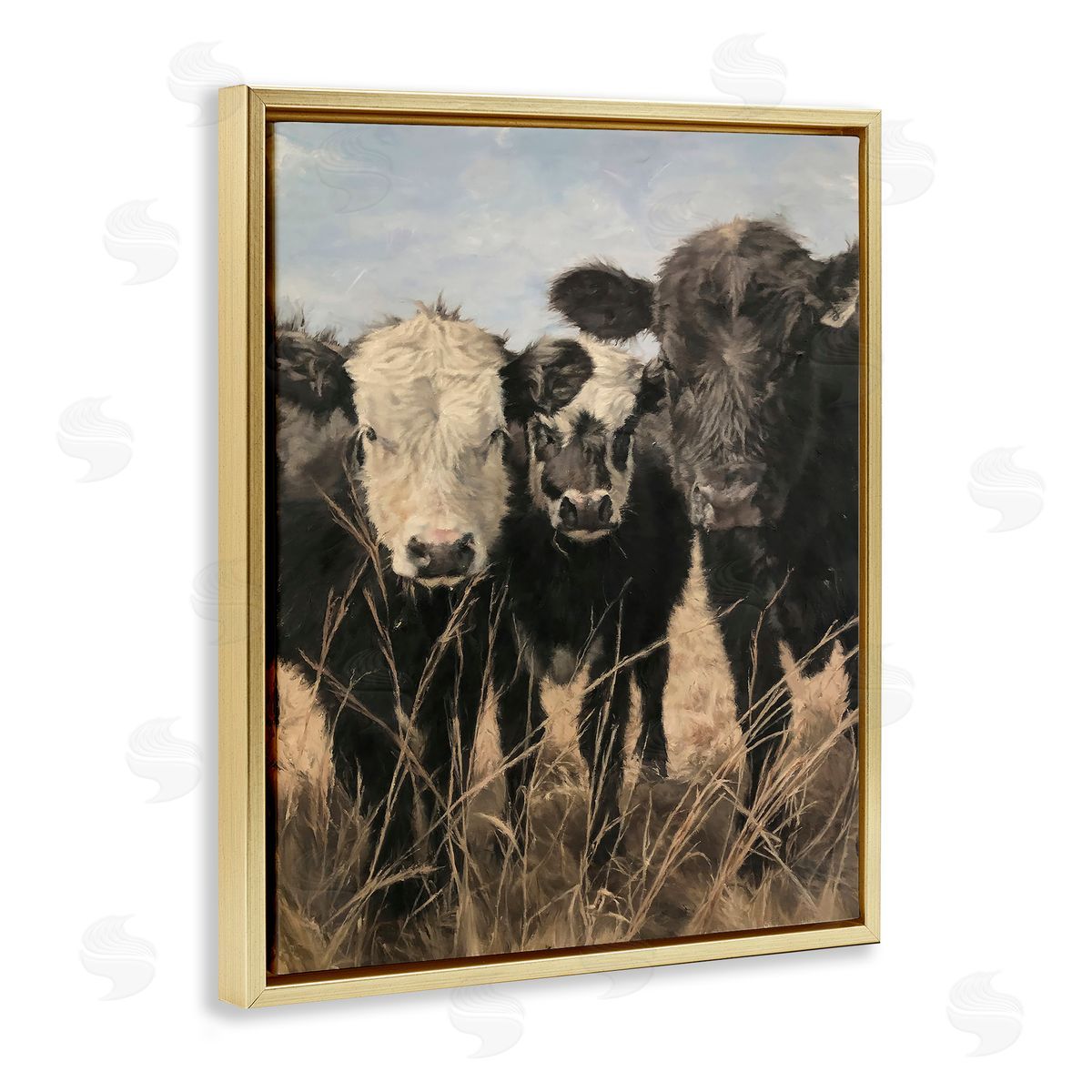 Carla D'aguanno All In Cow Family Gold Floating Frame Canvas Wall Art Print