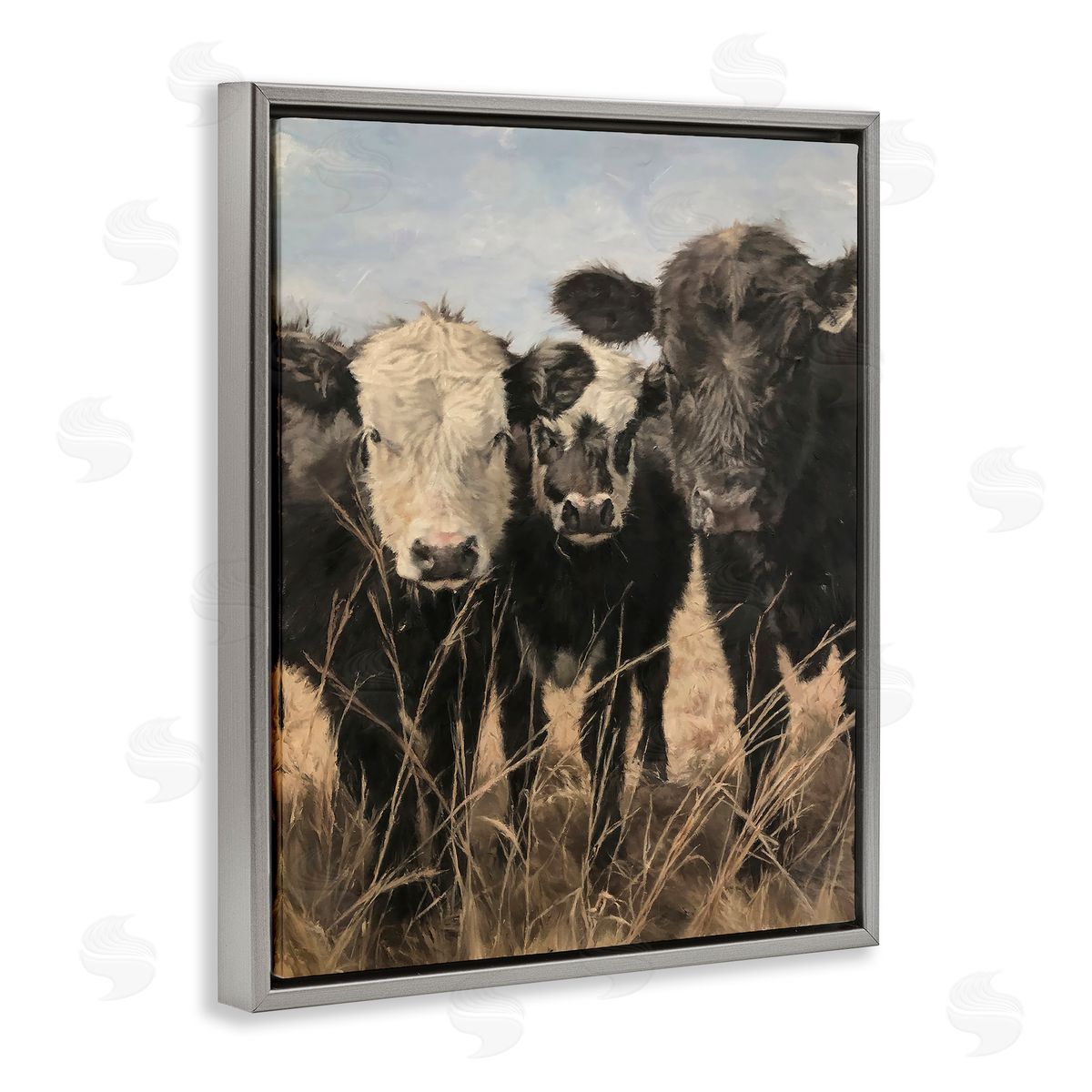 Carla D'aguanno All In Cow Family Gray Floating Frame Canvas Wall Art Print