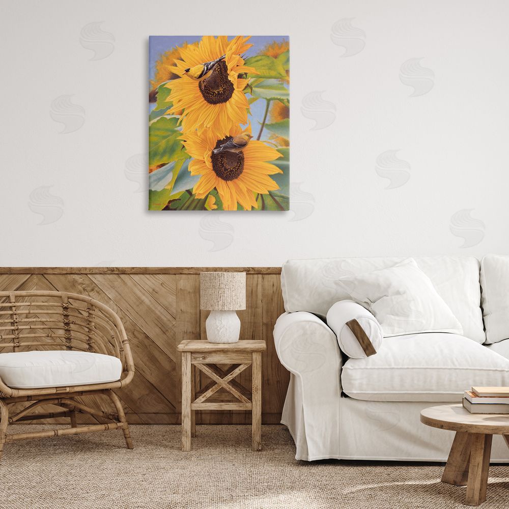 Shawn Gould Yellow Bird & Sunflowers Canvas Wall Art Print in Room