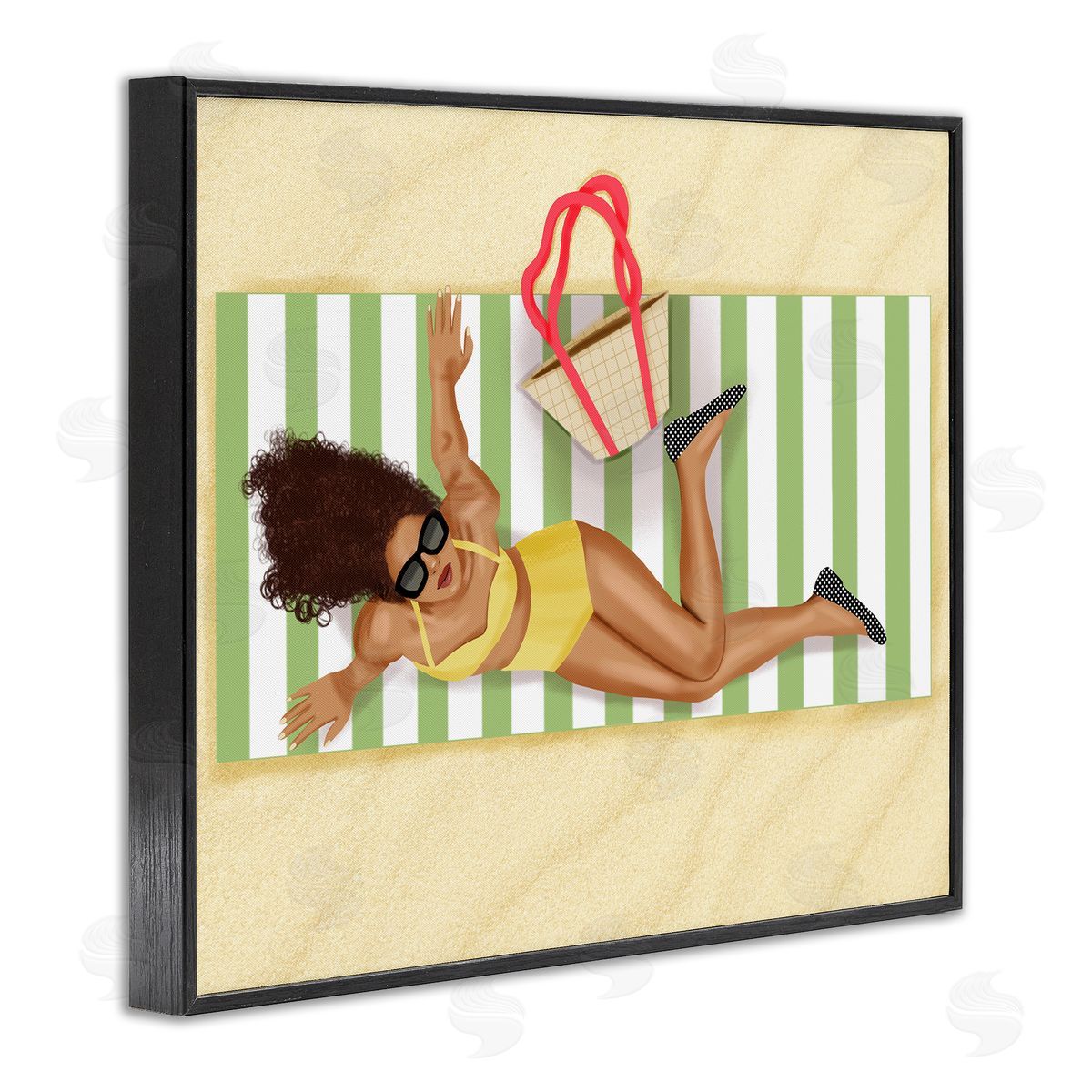 Saba Rauf Woman on Beach Blanket Black Framed Giclee Wall Art Print