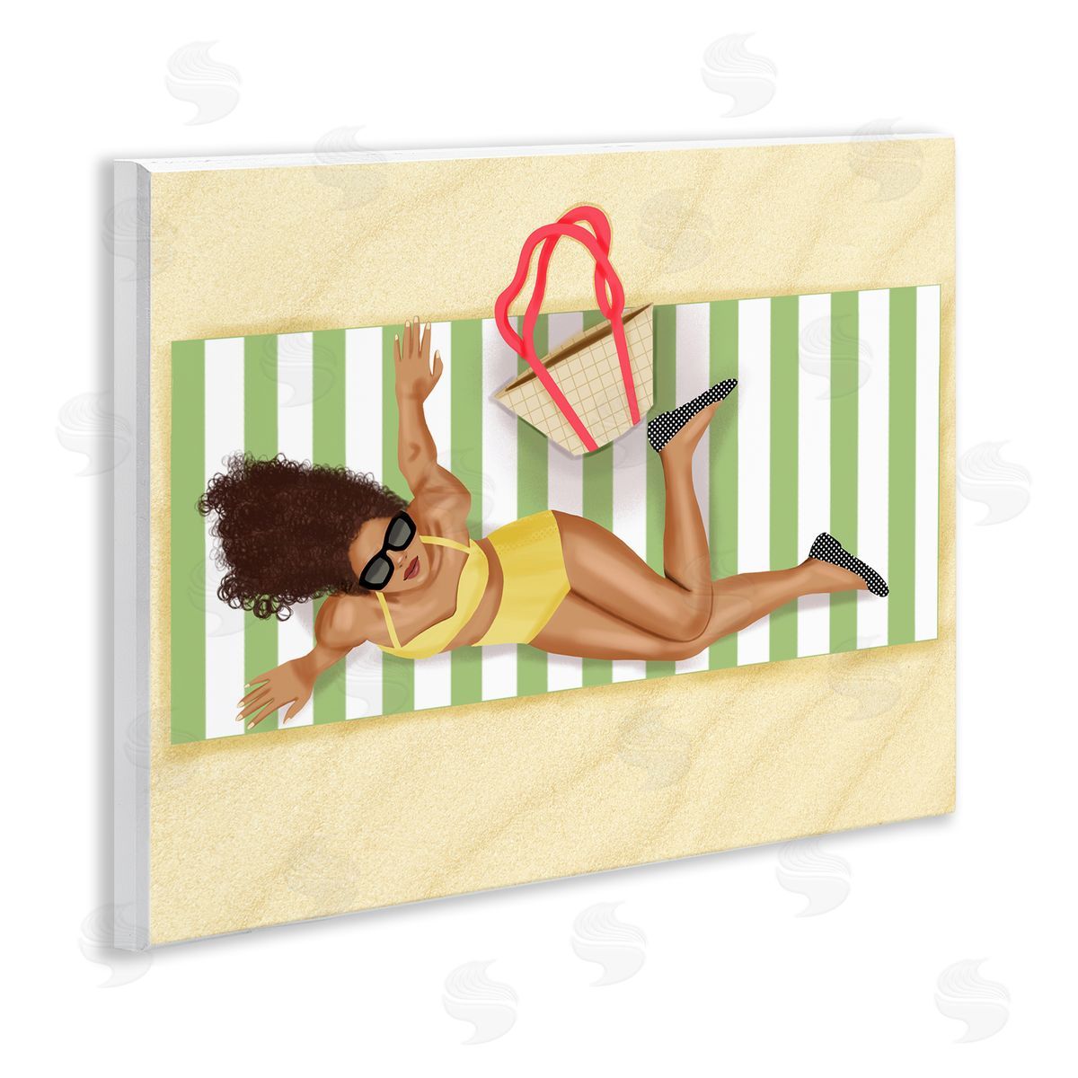 Saba Rauf Woman on Beach Blanket Wooden Wall Plaque Art Print