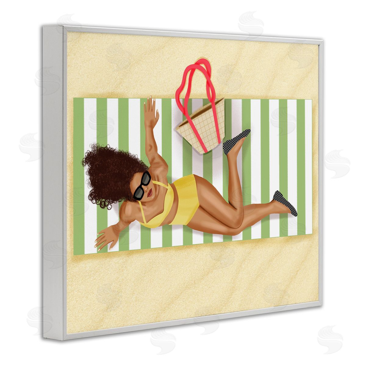 Saba Rauf Woman on Beach Blanket White Framed Giclee Wall Art Print