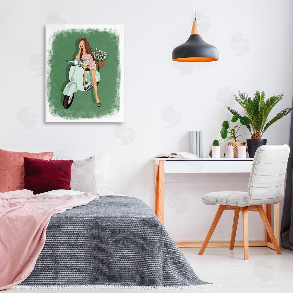 Saba Rauf Laughing Girl on Scooter Canvas Wall Art Print in Room