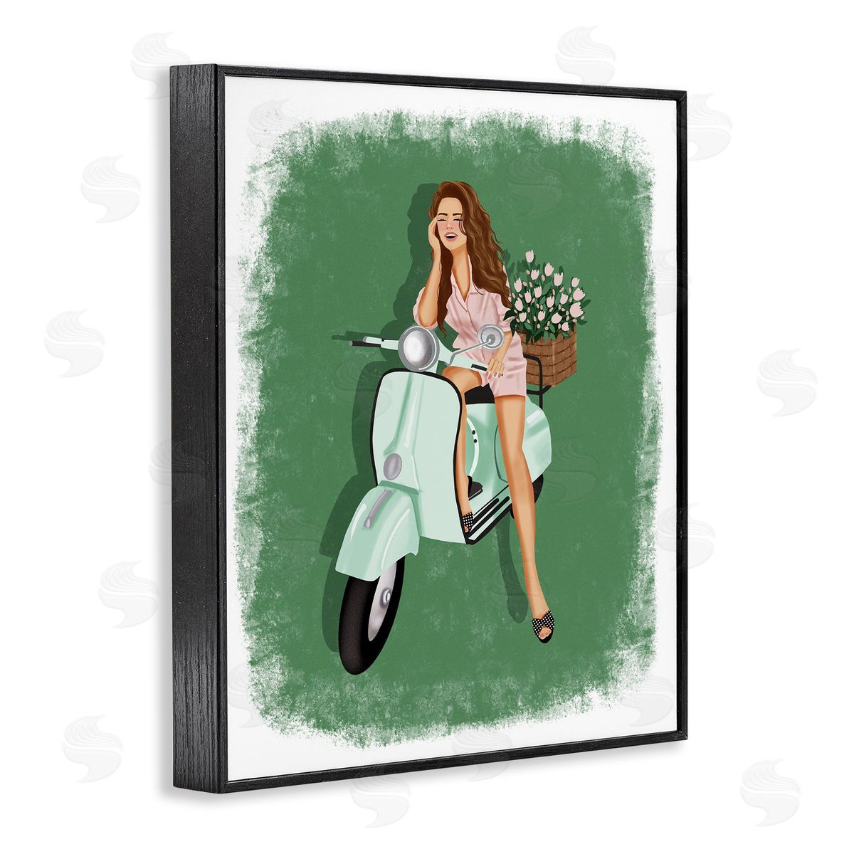 Saba Rauf Laughing Girl on Scooter Black Framed Giclee Wall Art Print