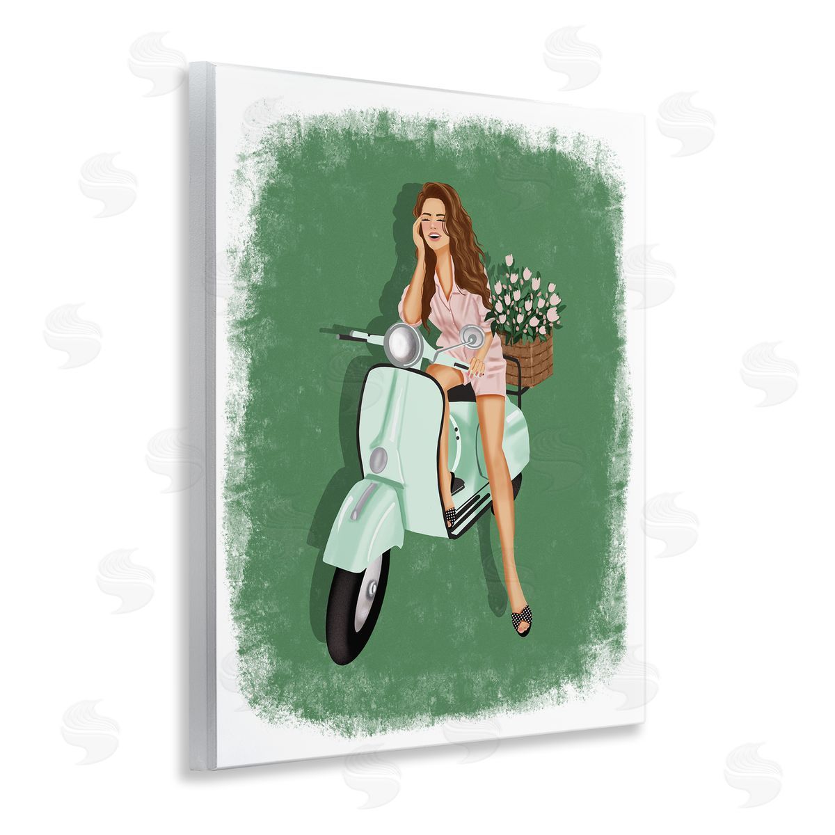 Saba Rauf Laughing Girl on Scooter Wooden Wall Plaque Art Print