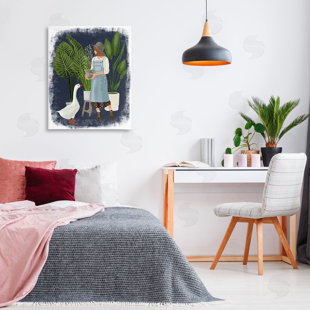 Saba Rauf Gardner Girl with Goose Canvas Wall Art Print in Room