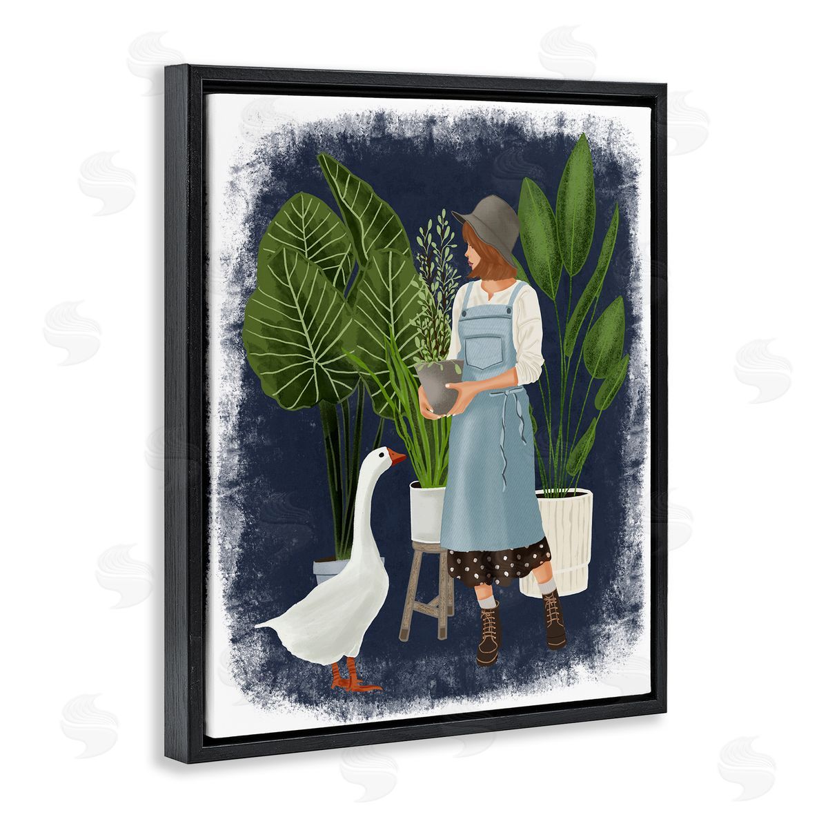 Saba Rauf Gardner Girl with Goose Black Floating Frame Canvas Wall Art Print