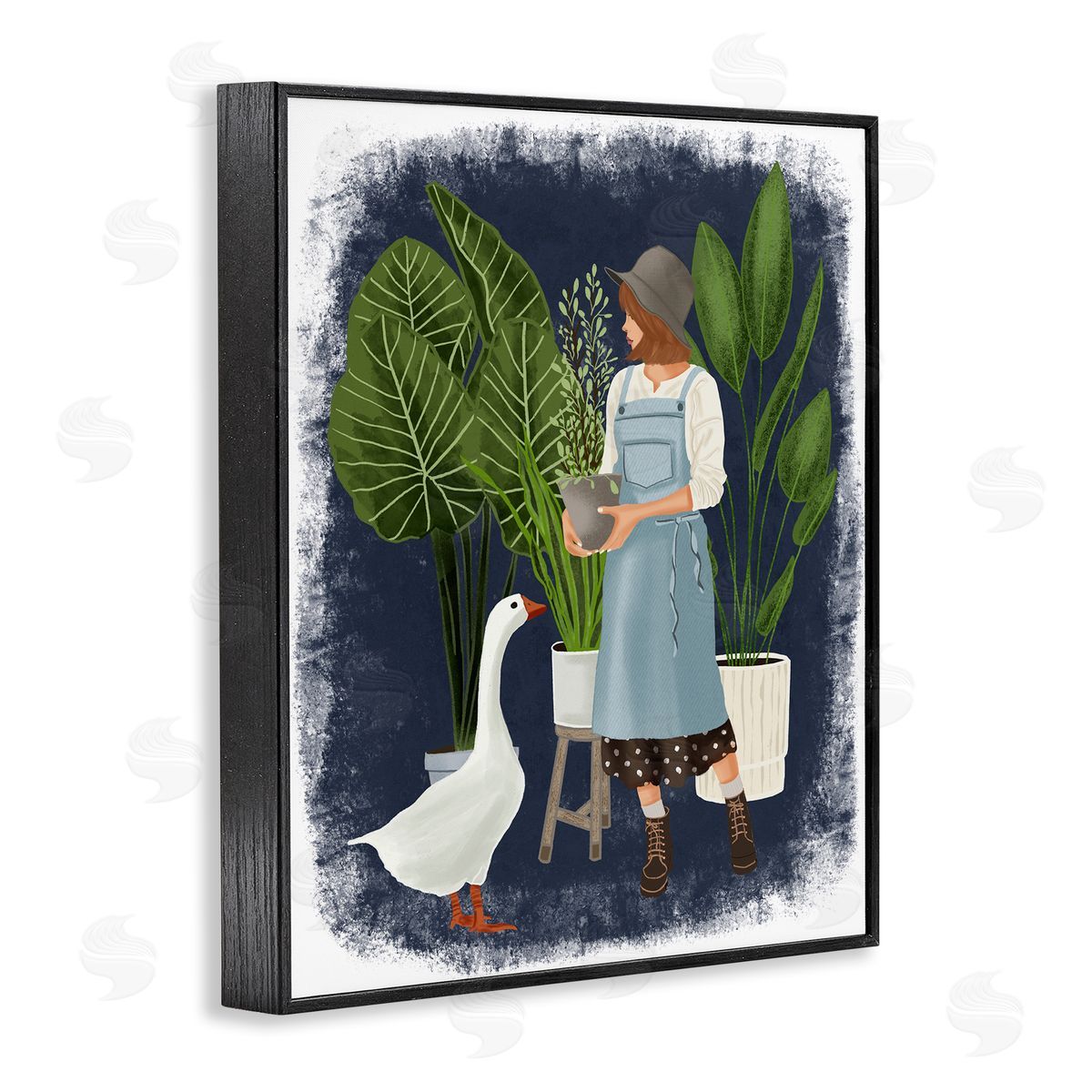 Saba Rauf Gardner Girl with Goose Black Framed Giclee Wall Art Print
