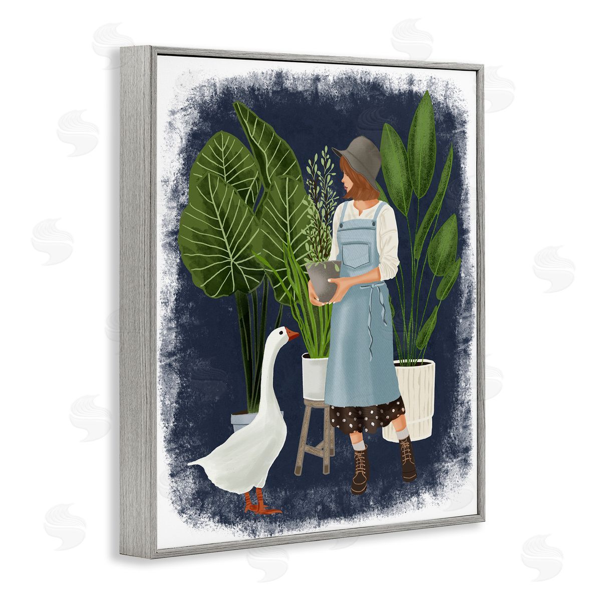 Saba Rauf Gardner Girl with Goose Gray Framed Giclee Wall Art Print