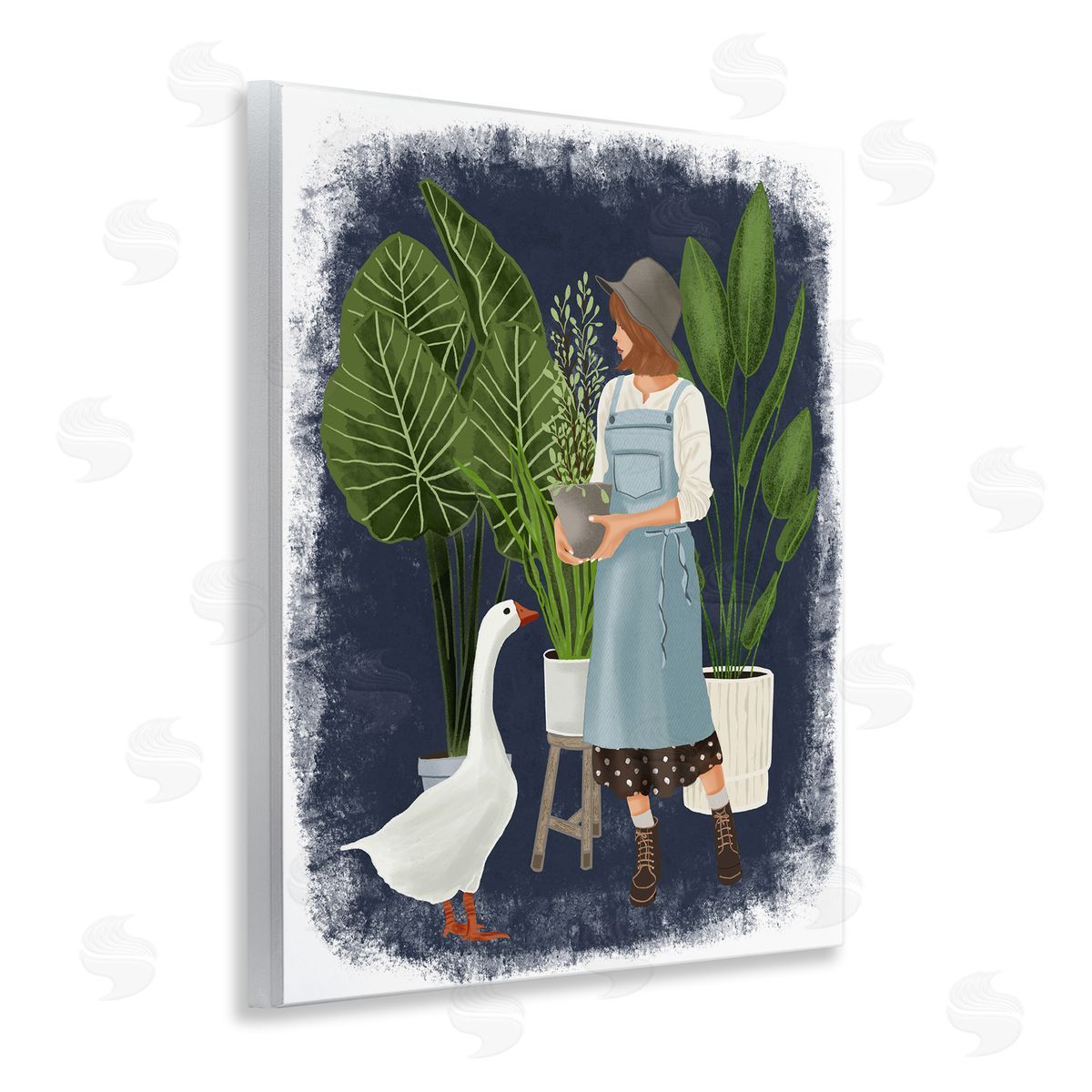 Saba Rauf Gardner Girl with Goose Wooden Wall Plaque Art Print