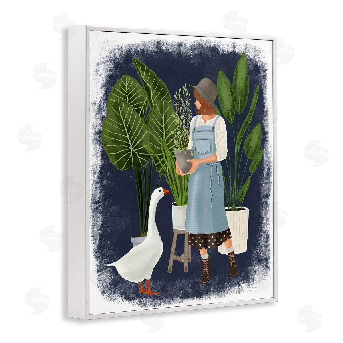 Saba Rauf Gardner Girl with Goose White Framed Giclee Wall Art Print