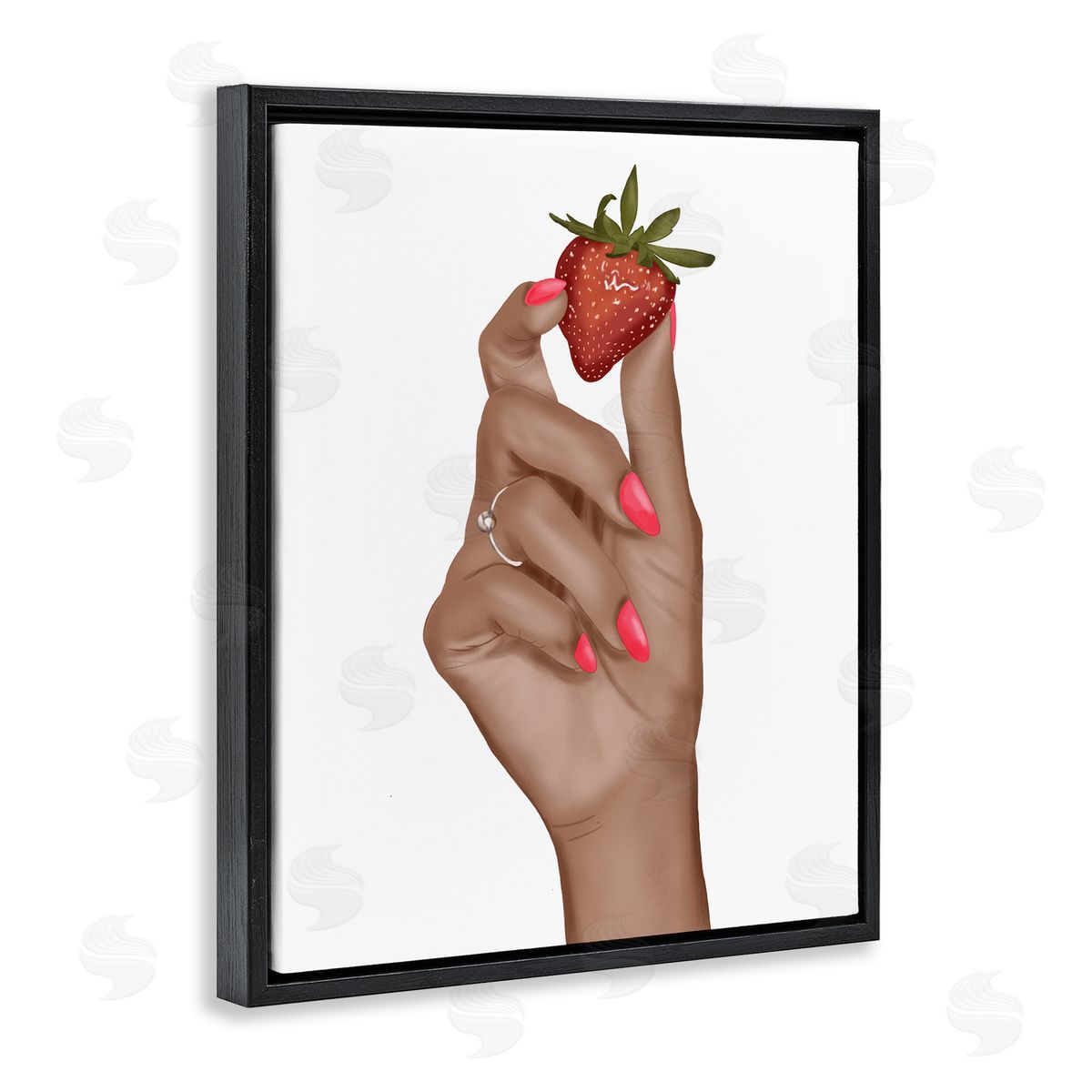 Saba Rauf Holding Juicy Strawberry Black Floating Frame Canvas Wall Art Print