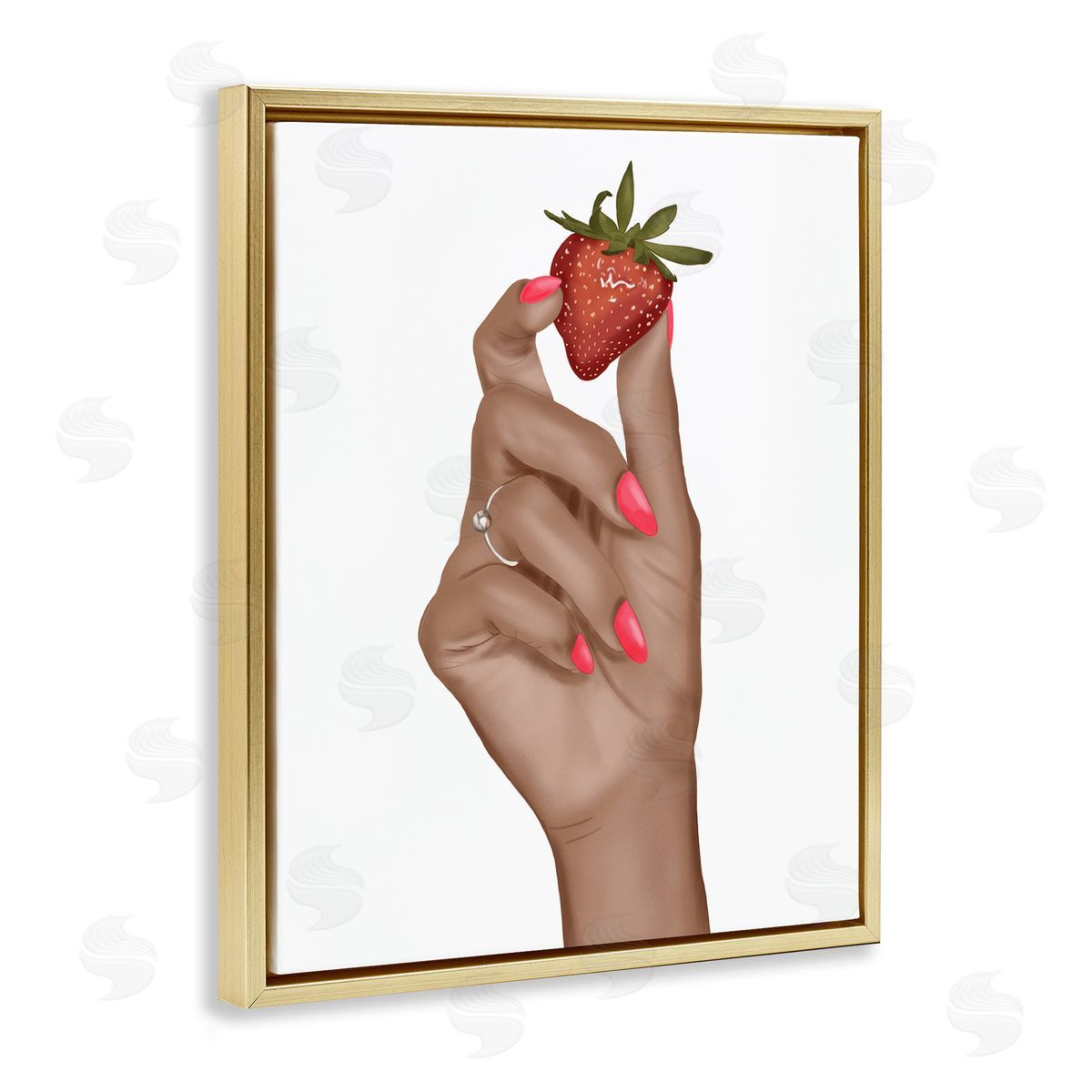 Saba Rauf Holding Juicy Strawberry Gold Floating Frame Canvas Wall Art Print