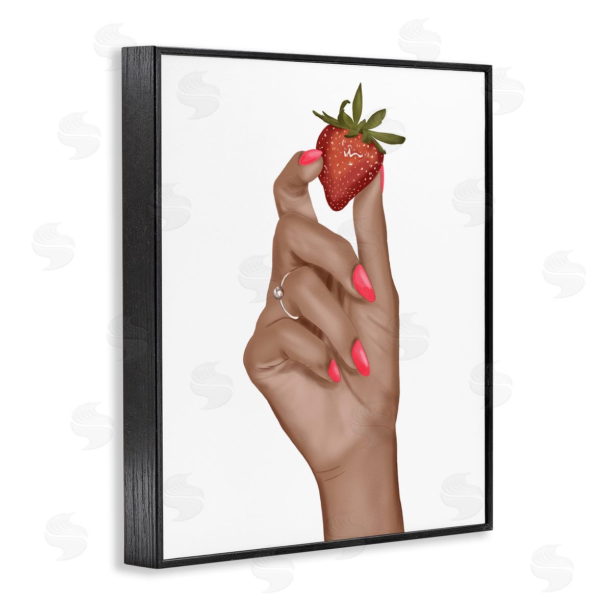 Saba Rauf Holding Juicy Strawberry Black Framed Giclee Wall Art Print