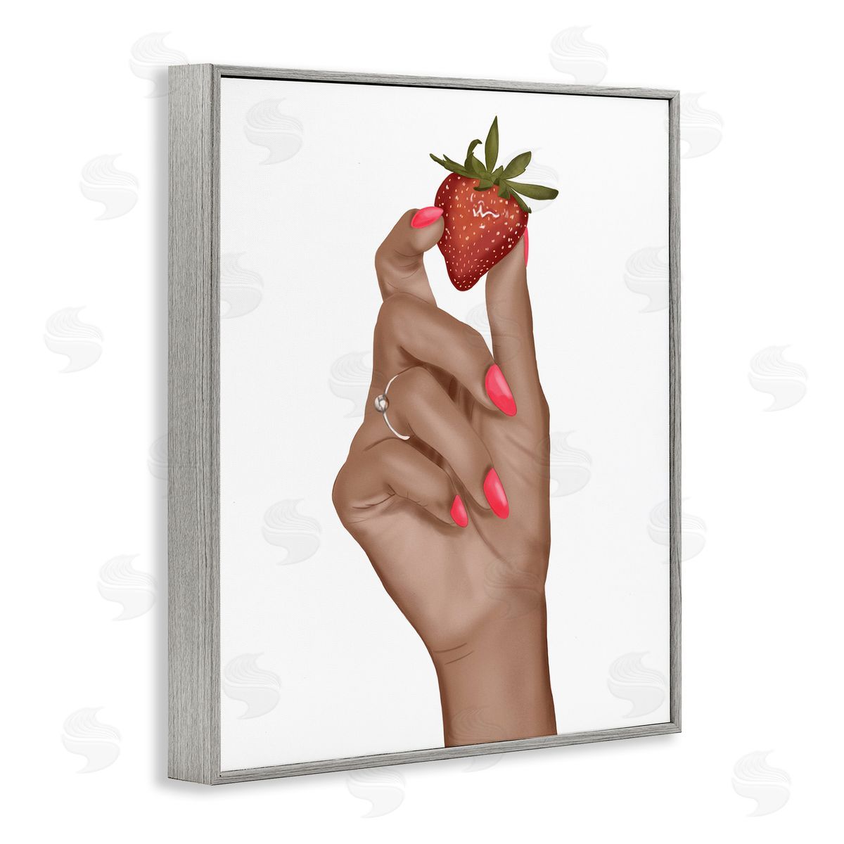 Saba Rauf Holding Juicy Strawberry Gray Framed Giclee Wall Art Print