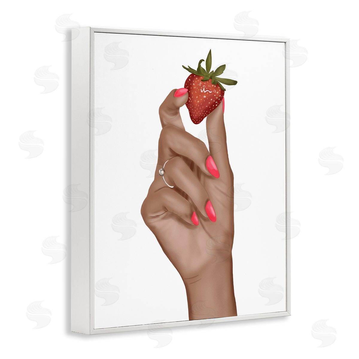 Saba Rauf Holding Juicy Strawberry White Framed Giclee Wall Art Print