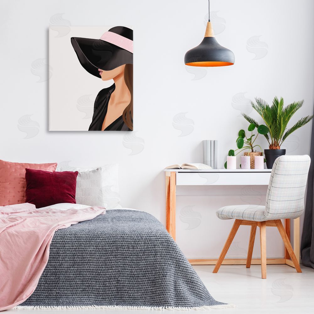 Saba Rauf Shaded Woman Large Hat Canvas Wall Art Print in Room