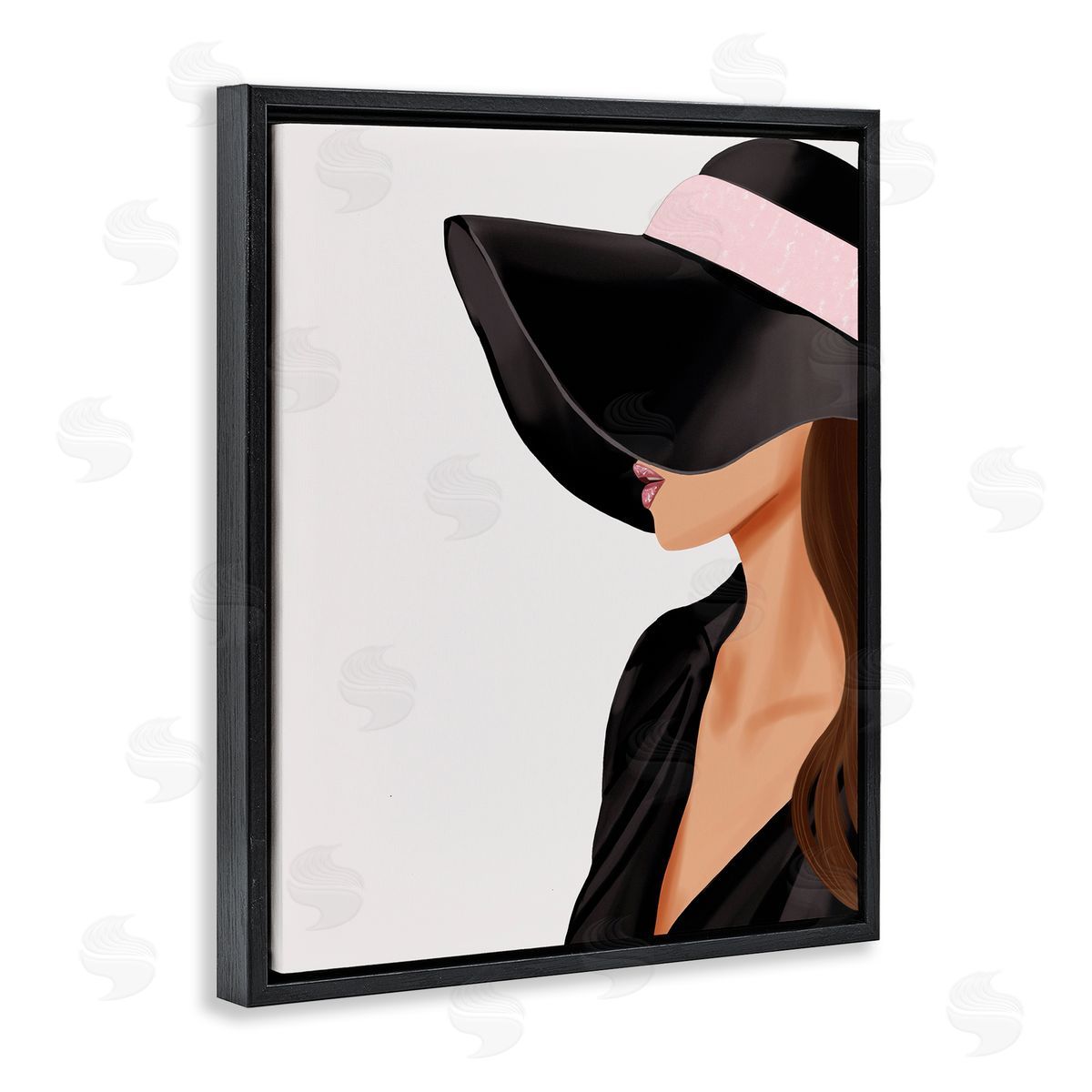 Saba Rauf Shaded Woman Large Hat Black Floating Frame Canvas Wall Art Print
