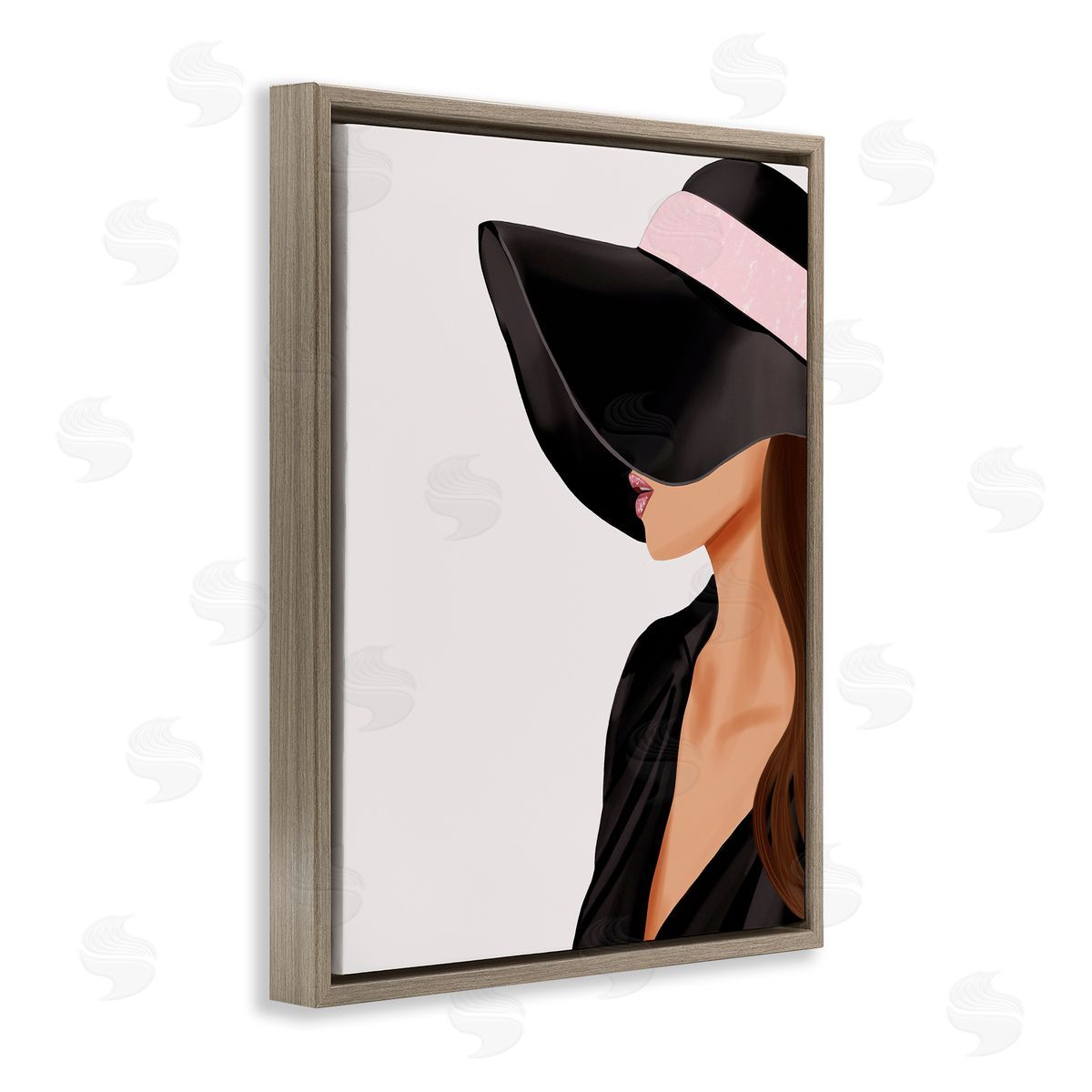 Saba Rauf Shaded Woman Large Hat Brown Floating Frame Canvas Wall Art Print